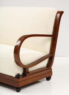 Italian 1920s Carved Walnut Settee Pair of Armchairs and Ottomans - 2810836