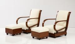 Italian 1920s Carved Walnut Settee Pair of Armchairs and Ottomans - 2810839