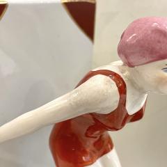 Italian 1930 Art Deco Ceramic Female Diving Figure in Red Bathing Suit Bookends - 4324447