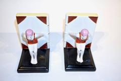 Italian 1930 Art Deco Ceramic Female Diving Figure in Red Bathing Suit Bookends - 4324448