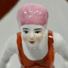 Italian 1930 Art Deco Ceramic Female Diving Figure in Red Bathing Suit Bookends - 4324450