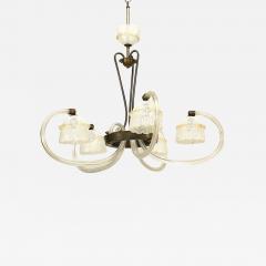 Italian 1930s Murano RETICELLO Clear Glass and Brass Chandelier - 740619