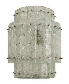 Italian 1940s Acid Etched and Textured Glass Panel Round Tiered Lantern - 467015