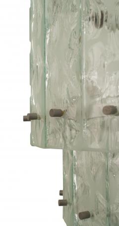 Italian 1940s Acid Etched and Textured Glass Panel Round Tiered Lantern - 467016