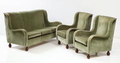 Italian 1940s Living Room Suite Sofa Pair of Chairs Pair of Slipper Chairs - 2481506