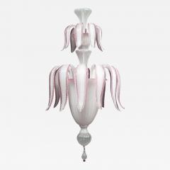 Italian 1940s Venetian Murano White Opaline Glass Chandelier - 470541