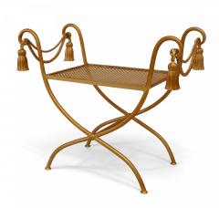 Italian 1940s gilt metal rope and tassel design bench with side arms - 4717992