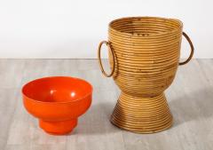 Italian 1950s Bamboo Ice Bucket or Basket Vase - 2924255