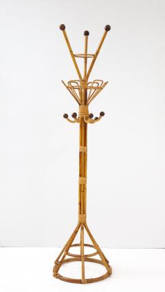 Italian 1950s Bamboo and Wood Hat Coat Rack Stand - 2479172