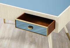 Italian 1950s Blue Glass and Painted Coffee Table with Brass Detail - 2640770