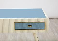 Italian 1950s Blue Glass and Painted Coffee Table with Brass Detail - 2640773
