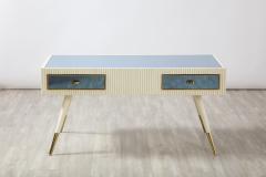 Italian 1950s Blue Glass and Painted Coffee Table with Brass Detail - 2640774