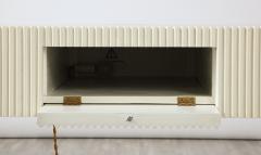 Italian 1950s Blue Glass and Painted Coffee Table with Brass Detail - 2640778