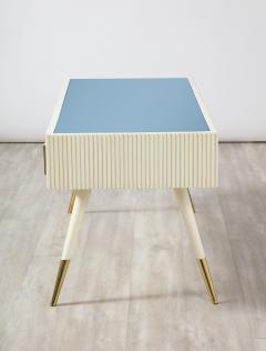 Italian 1950s Blue Glass and Painted Coffee Table with Brass Detail - 2640779
