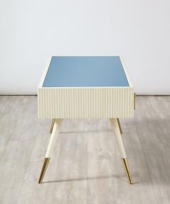 Italian 1950s Blue Glass and Painted Coffee Table with Brass Detail - 2640780