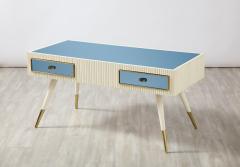 Italian 1950s Blue Glass and Painted Coffee Table with Brass Detail - 2640795