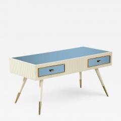 Italian 1950s Blue Glass and Painted Coffee Table with Brass Detail - 2644722
