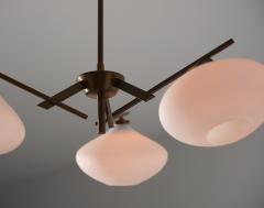 Italian 1950s Brass Chandelier with Three Opaline Glass Shades - 4423134