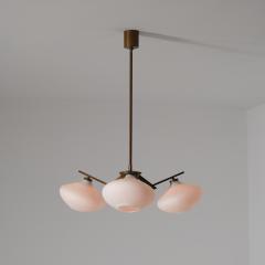 Italian 1950s Brass Chandelier with Three Opaline Glass Shades - 4423136
