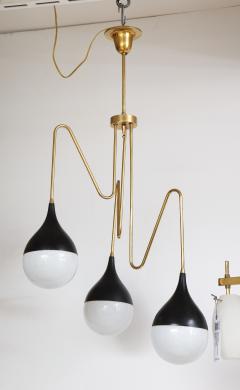 Italian 1950s Brass and Glass Three Light Chandelier - 2722925
