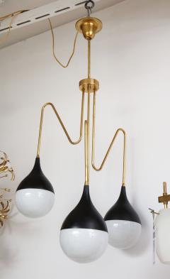 Italian 1950s Brass and Glass Three Light Chandelier - 2722928