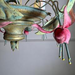 Italian 1950s Fuchsia Flower Tole Chandelier - 3733462