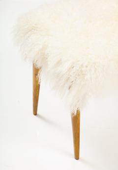 Italian 1950s Maple Wood Stool Bench with Mongolian Sheepskin - 2560868