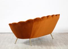 Italian 1950s Scalloped Shaped Channeled Velvet Settee or Sofa - 2924014