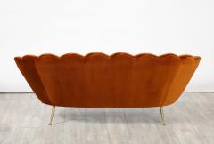Italian 1950s Scalloped Shaped Channeled Velvet Settee or Sofa - 2924017