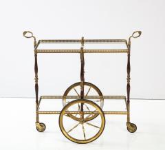 Italian 1950s Walnut Brass and Glass Bar Cart - 2479277
