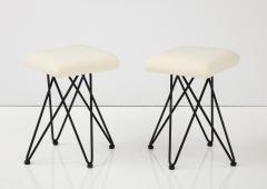 Italian 1950s Wrought Iron Square Upholstered Stools - 2948337