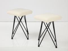 Italian 1950s Wrought Iron Square Upholstered Stools - 2948339