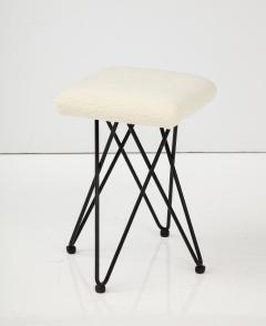 Italian 1950s Wrought Iron Square Upholstered Stools - 2948344