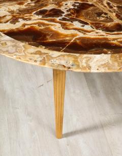 Italian 1960s Circular Coffee Table with Oak Fluted Base and Agate Top - 2923824