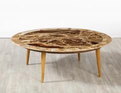 Italian 1960s Circular Coffee Table with Oak Fluted Base and Agate Top - 2923829