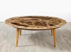 Italian 1960s Circular Coffee Table with Oak Fluted Base and Agate Top - 2923834