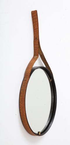 Italian 1960s Circular Floating Mirror with Leather Strap - 2479650