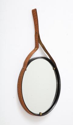 Italian 1960s Circular Floating Mirror with Leather Strap - 2479652