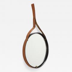 Italian 1960s Circular Floating Mirror with Leather Strap - 2482481