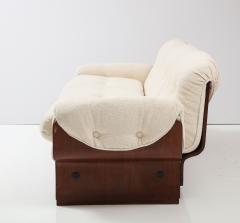 Italian 1960s Palisander Wood Curved Three Seat Upholstered Boucle Sofa - 2479411