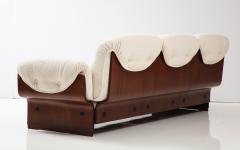 Italian 1960s Palisander Wood Curved Three Seat Upholstered Boucle Sofa - 2479417