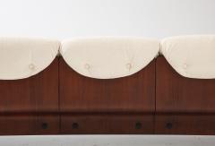 Italian 1960s Palisander Wood Curved Three Seat Upholstered Boucle Sofa - 2479420