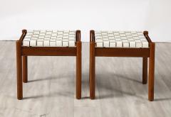 Italian 1960s Walnut Stools with Woven Leather Seats - 3926848