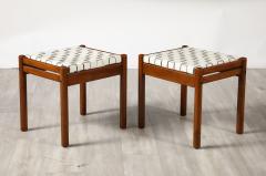 Italian 1960s Walnut Stools with Woven Leather Seats - 3926849