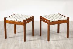 Italian 1960s Walnut Stools with Woven Leather Seats - 3926856