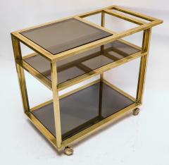 Italian 1970s Brass Bar Cart with Three Smoked Glass Shelves - 2390574