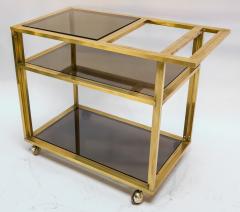 Italian 1970s Brass Bar Cart with Three Smoked Glass Shelves - 2390576