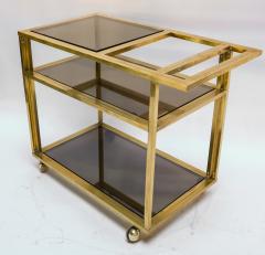 Italian 1970s Brass Bar Cart with Three Smoked Glass Shelves - 2390577