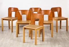 Italian 1970s Dining Chairs with Leather Wood Cane Seats Italy circa 1970 - 3362123