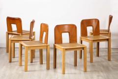 Italian 1970s Dining Chairs with Leather Wood Cane Seats Italy circa 1970 - 3362126